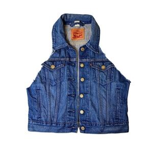 Custom Cut Levi's Cropped Denim Jean Vest Red Tab Medium/Dark Blue Wash M